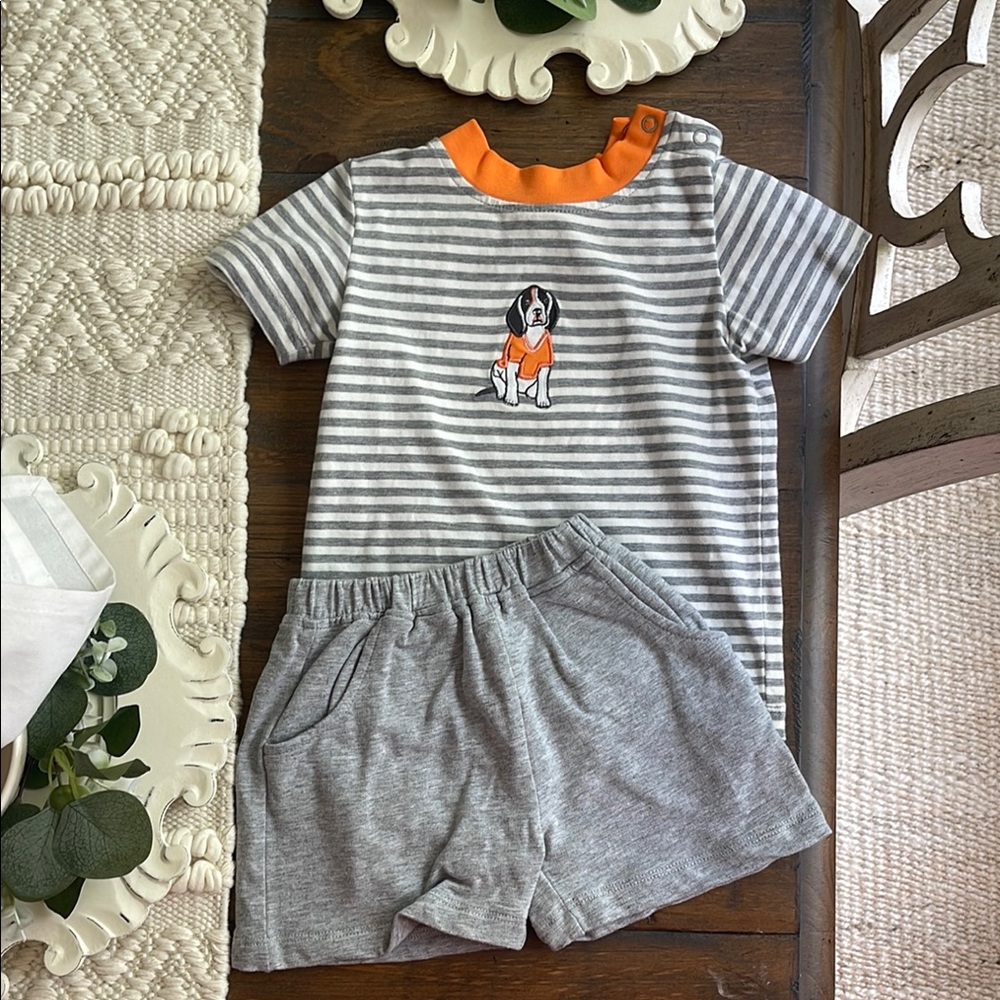 Gray and Orange Set with Stripes and Elastic Waistband